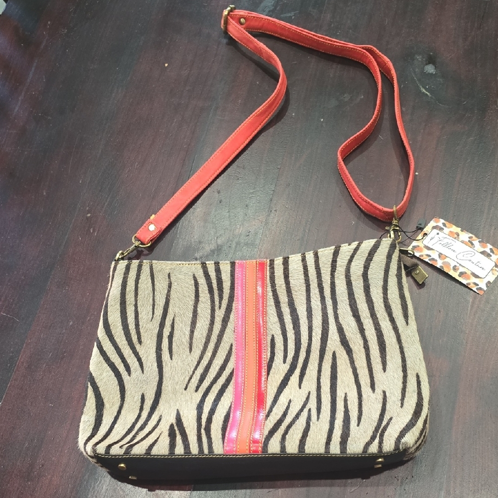 Elegant Zebra Print Crossbody Bag with Red Accent